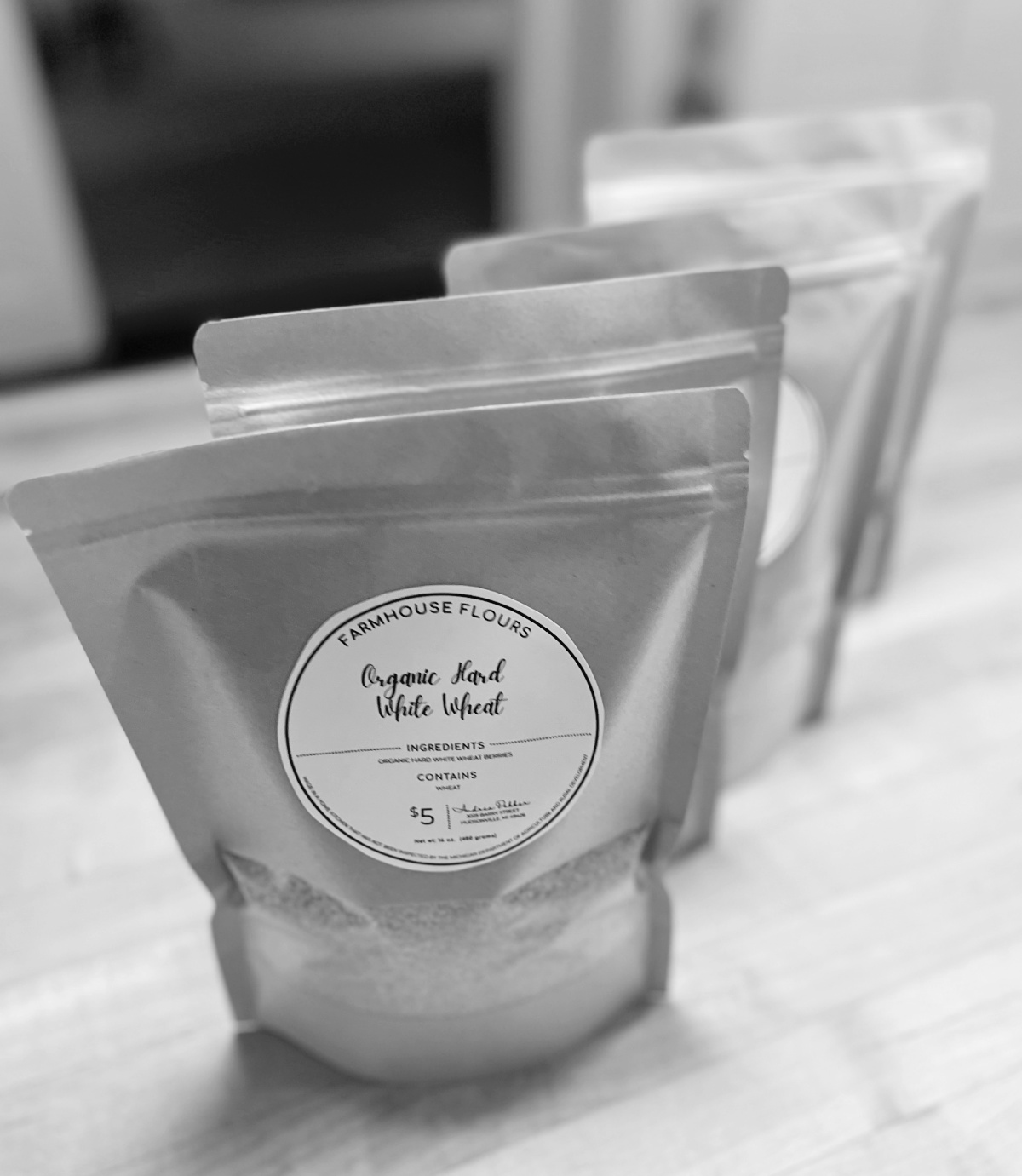 freshly milled flour in bags